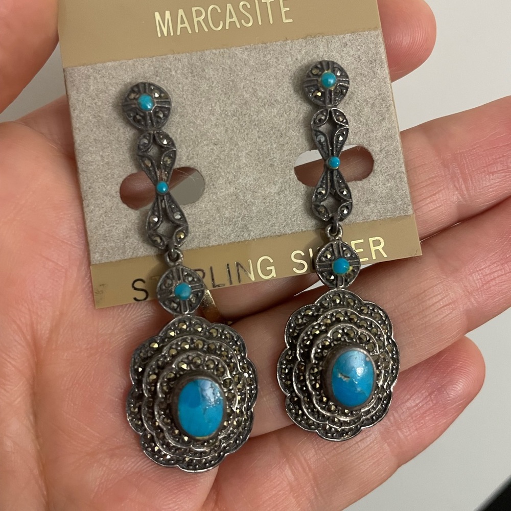 Vintage Sterling Silver Dangle Pierced Earrings